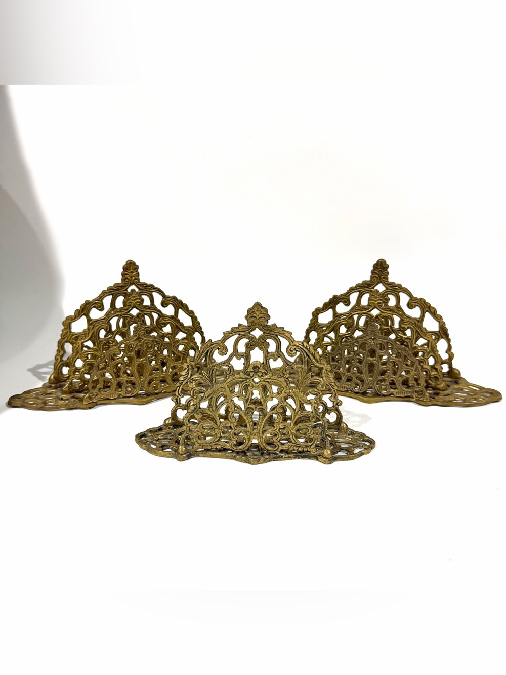 Set of 3 Vintage Ornate Art Nouveau Hollywood Regency Brass Letter Napkin Holder